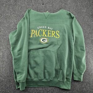 VINTAGE Packers Hoodie Long Sleeve Pullover ‎ Size L Men's Embroidered Logo